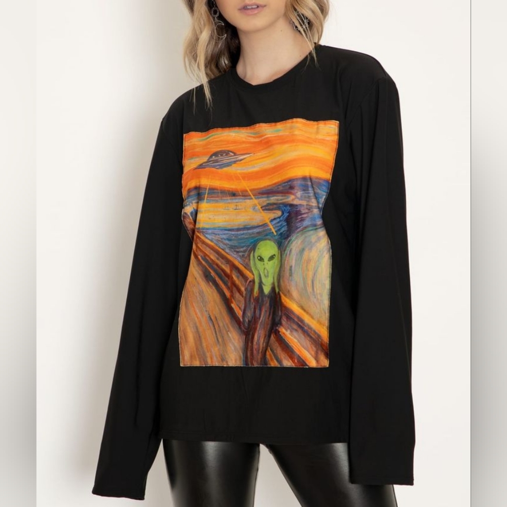 Blackmilk Space Alien The Scream Art Patch Oversized Sweatshirt Top Size XS